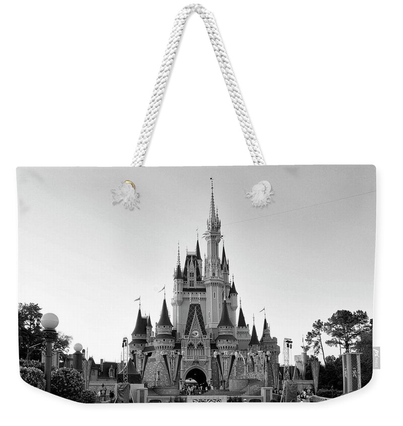 Castle Weekender Tote Bag featuring the photograph Magic Kingdom Castle In Black And White MP by Thomas Woolworth