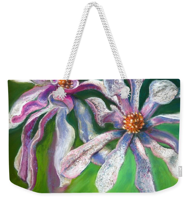Magnolia Weekender Tote Bag featuring the painting Magnificent Magnolia by Minaz Jantz