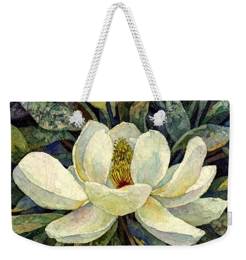 Magnolia Weekender Tote Bag featuring the painting Magnolia Grandiflora by Hailey E Herrera