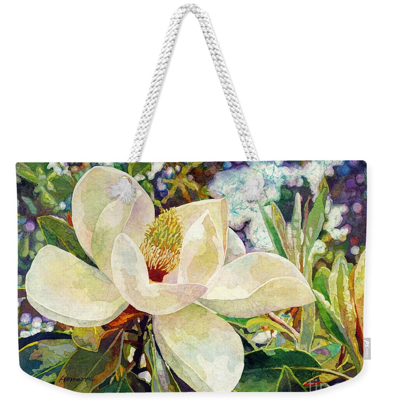 Magnolia Weekender Tote Bag featuring the painting Magnolia Melody by Hailey E Herrera