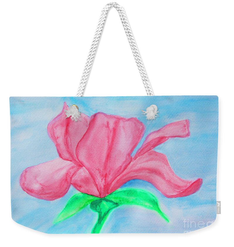 Magnolia Weekender Tote Bag featuring the painting Magnolia On Blue, Watercolor by Irina Afonskaya