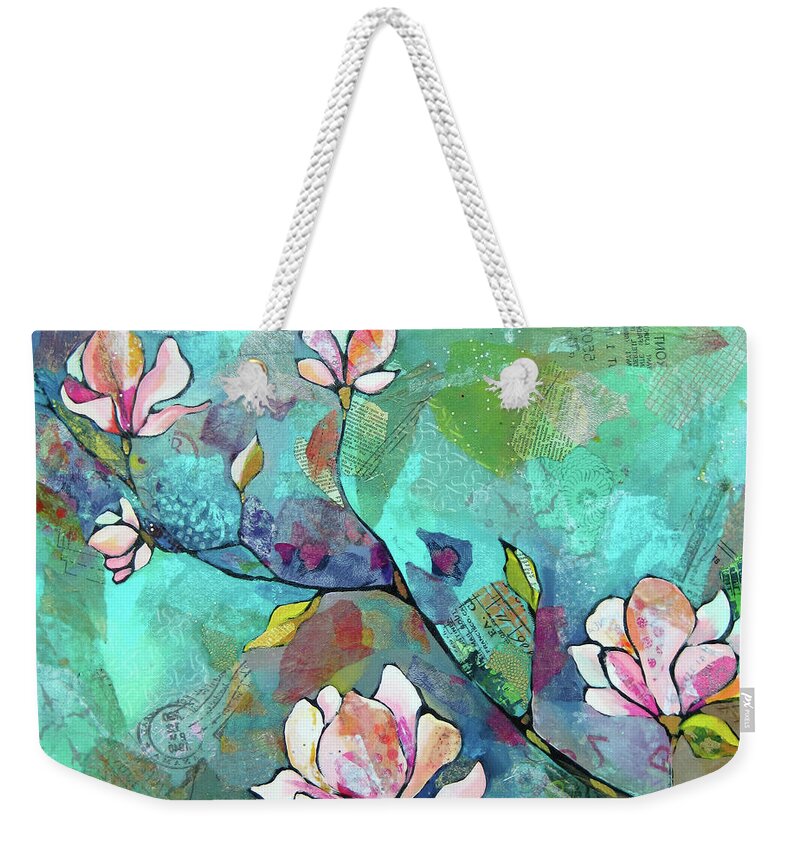 Magnolias Weekender Tote Bag featuring the painting Magnolias by Shadia Derbyshire