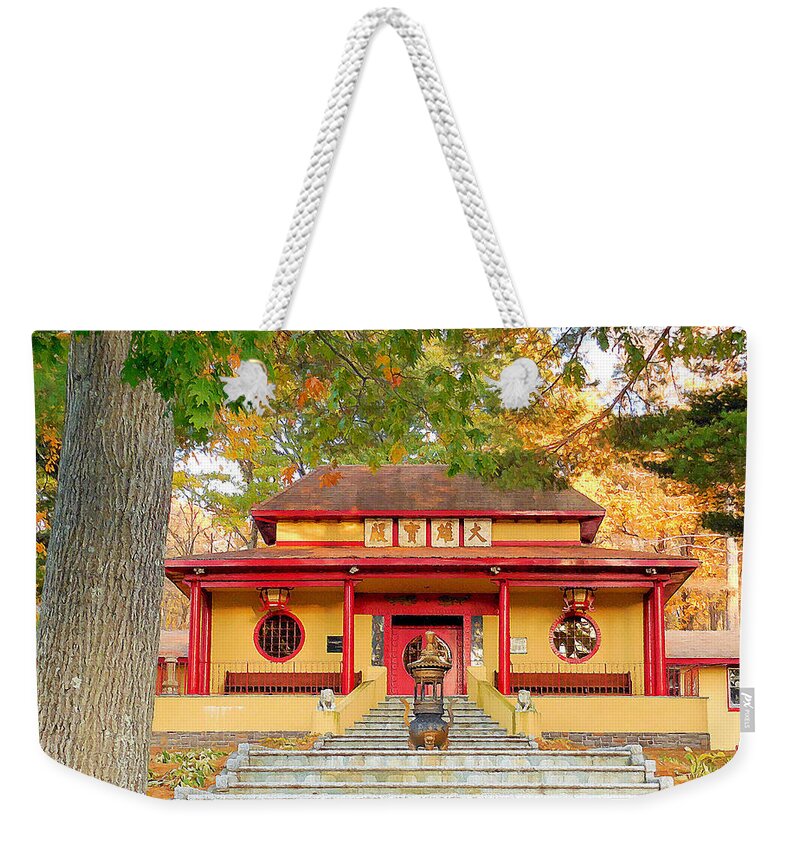 Mahayana Buddhist Temple Weekender Tote Bag featuring the painting Mahayana Buddhist temple 2 by Jeelan Clark