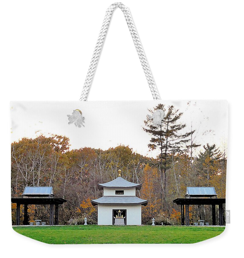 Mahayana Buddhist Temple Weekender Tote Bag featuring the painting Mahayana Buddhist temple by Jeelan Clark