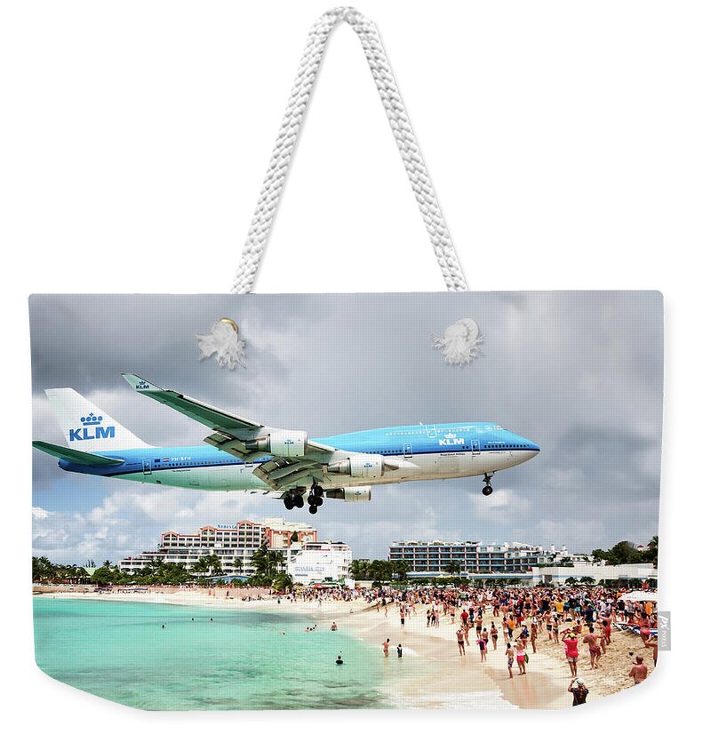 Boeing 747 With Four Engines Weekender Tote Bag featuring the photograph Maho Beach Caribbean island of St Maarten by Nick Mares