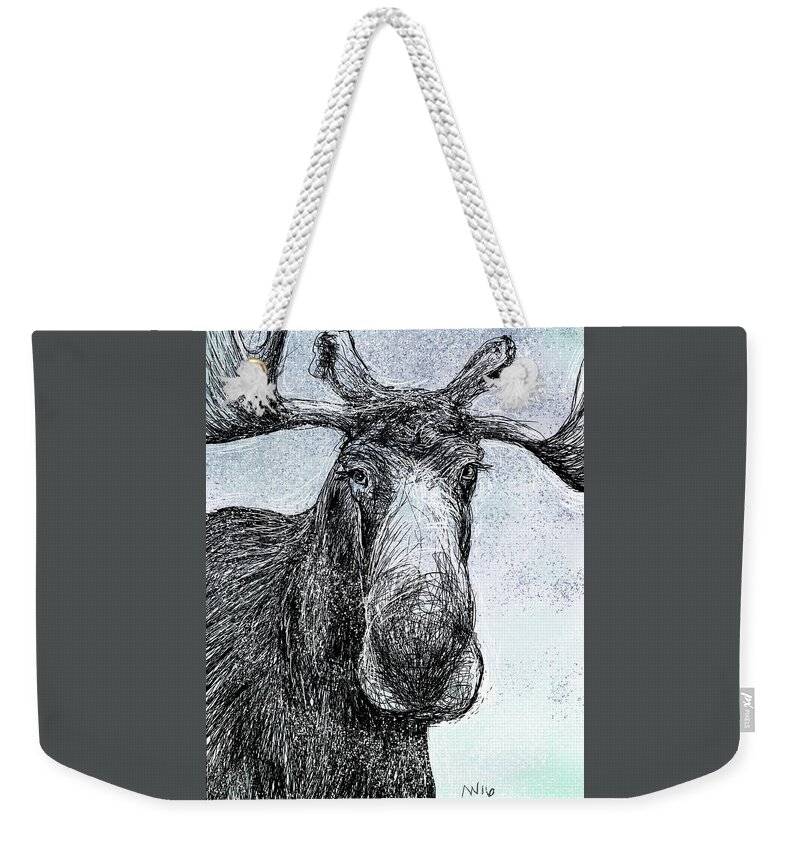 Moose Weekender Tote Bag featuring the digital art Maine Moose by AnneMarie Welsh