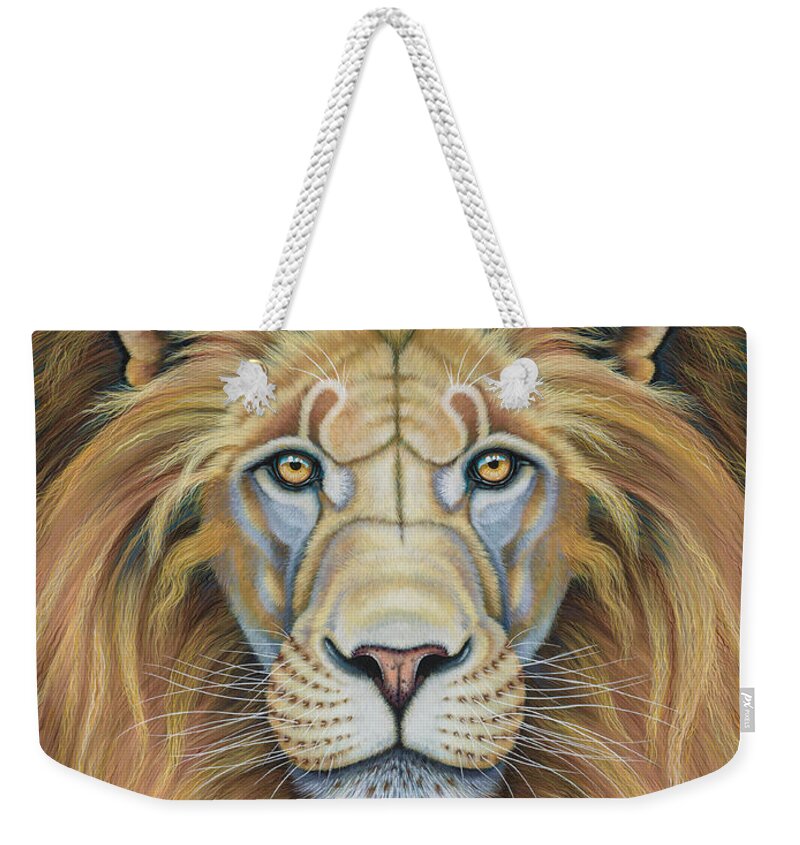 Lion Weekender Tote Bag featuring the painting The Lion's Mane Attraction by Tish Wynne