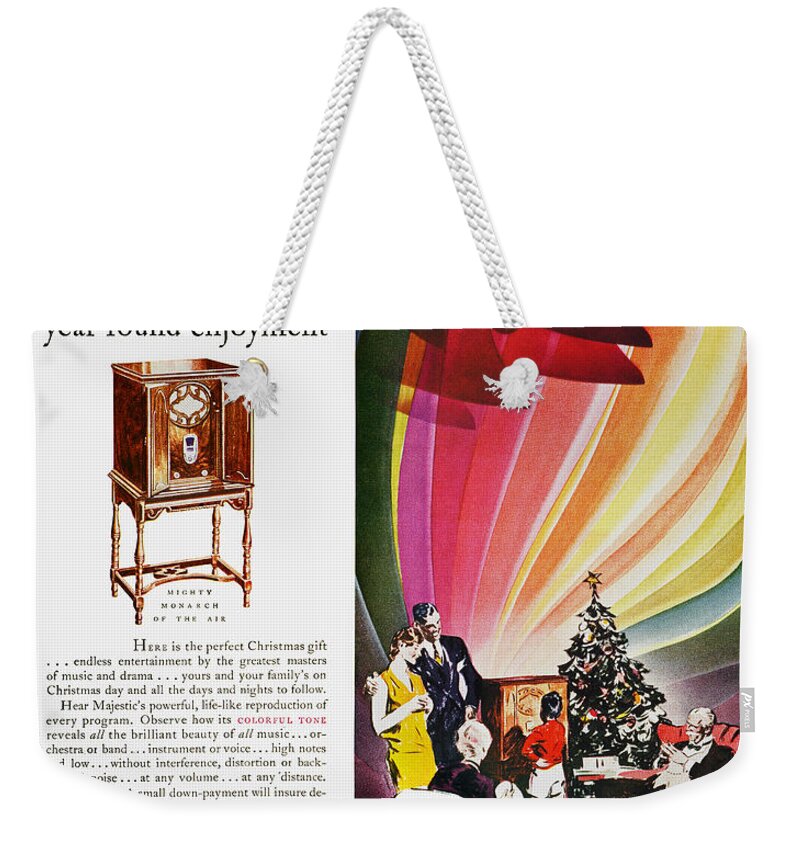 1929 Weekender Tote Bag featuring the photograph Majestic Radio Ad, 1929 by Granger