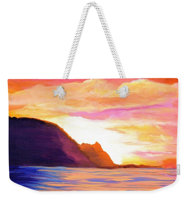 Kauai Weekender Tote Bag featuring the painting Makana Sunset by Marionette Taboniar