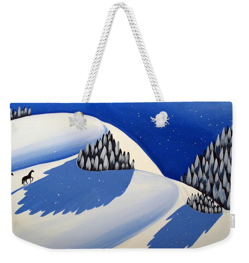 Art Weekender Tote Bag featuring the painting Making The Peak - modern winter landscape by Debbie Criswell