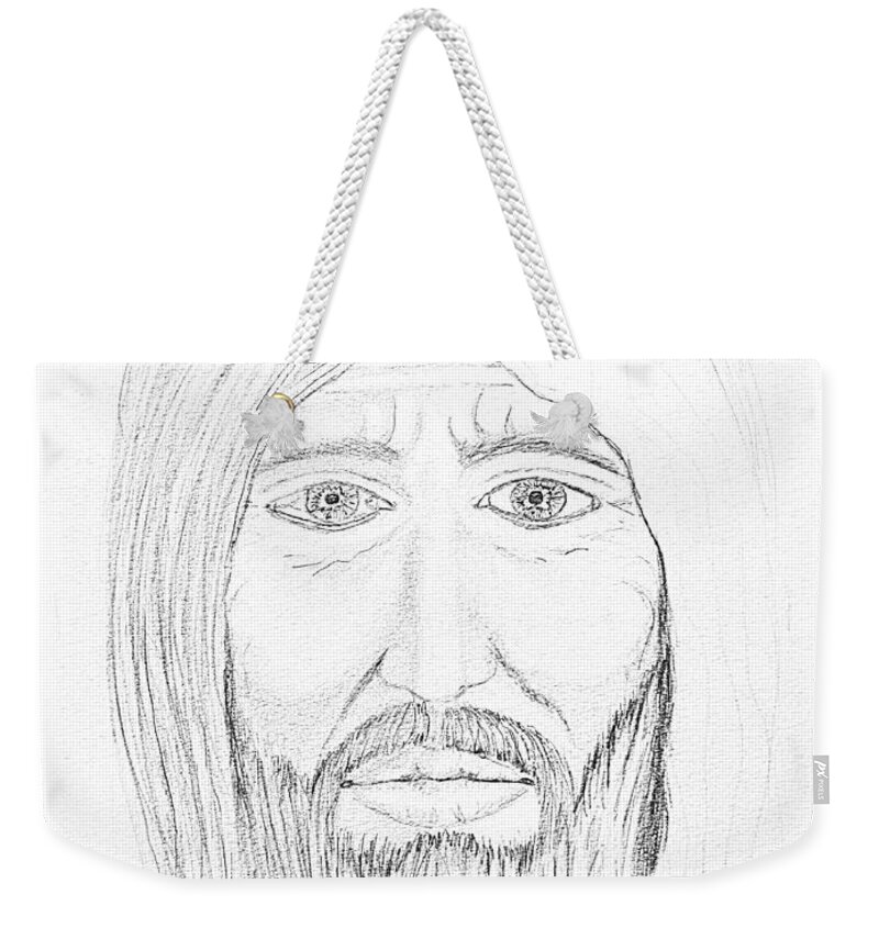 Drawing Weekender Tote Bag featuring the drawing Male Face Drawing by Delynn Addams