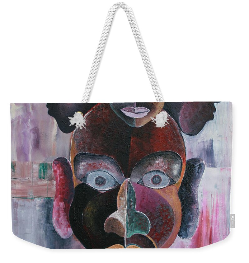 Male Mask Weekender Tote Bag featuring the painting Male Mask by Obi-Tabot Tabe