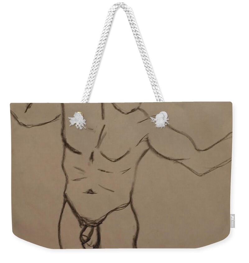 Male Weekender Tote Bag featuring the drawing Male Nude Drawing 2 by Teri Schuster