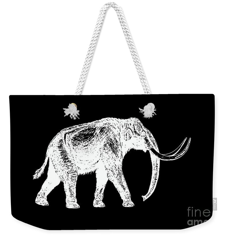Mastodon. Woolly Weekender Tote Bag featuring the digital art Mammoth White Ink Tee by Edward Fielding