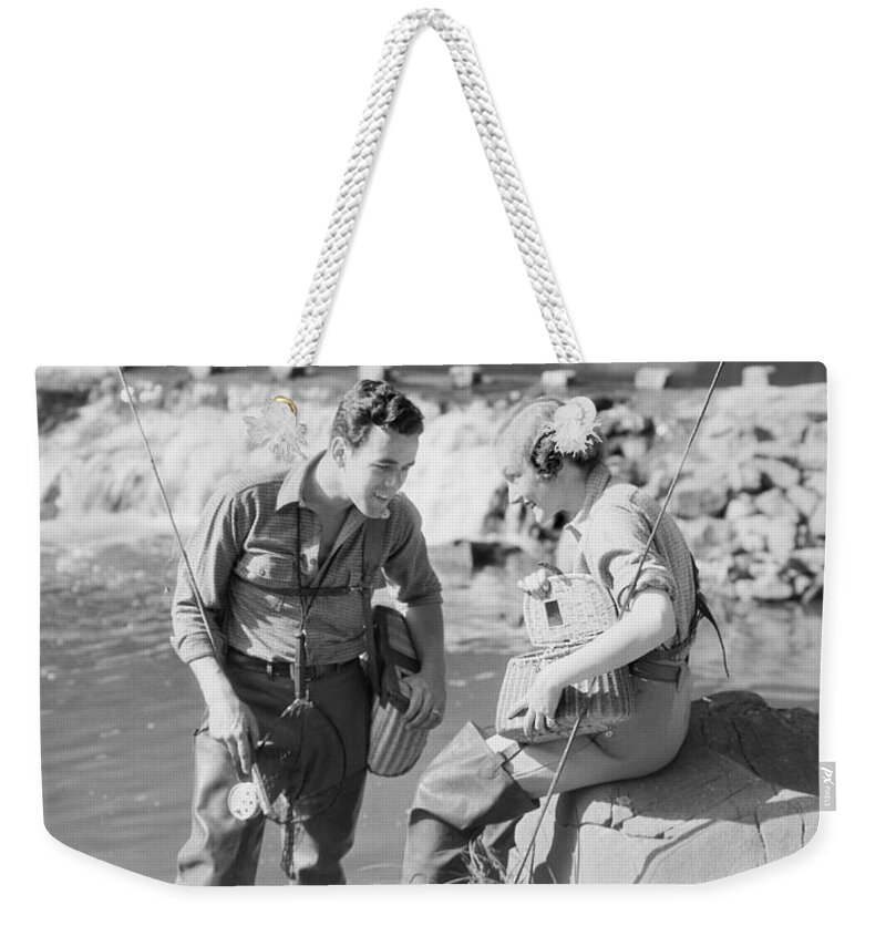 Man And Woman Fly Fishing Weekender Tote Bag by H. Armstrong