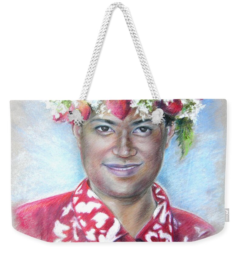 Tahiti Weekender Tote Bag featuring the painting Man from Papeete in Tahiti by Miki De Goodaboom
