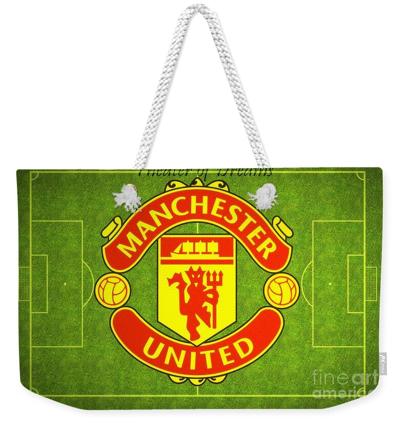 Manchester United Weekender Tote Bag featuring the digital art Manchester United Theater of Dreams Large Canvas Art, Canvas Print, Large Art, Large Wall Decor by David Millenheft