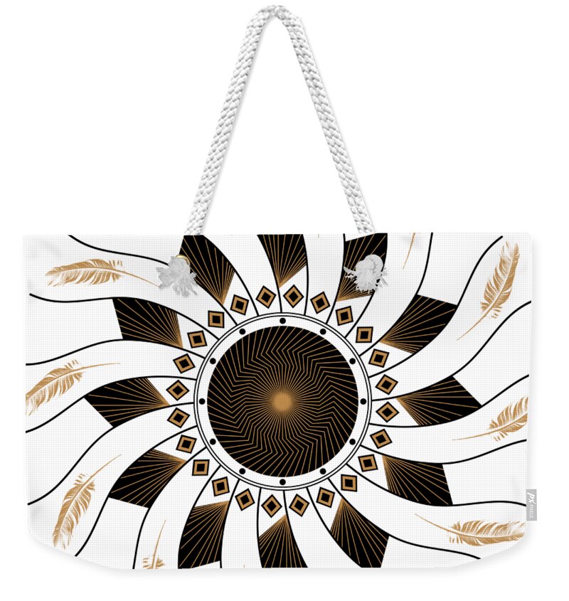 Mandala Weekender Tote Bag featuring the digital art Mandala black and gold by Linda Lees