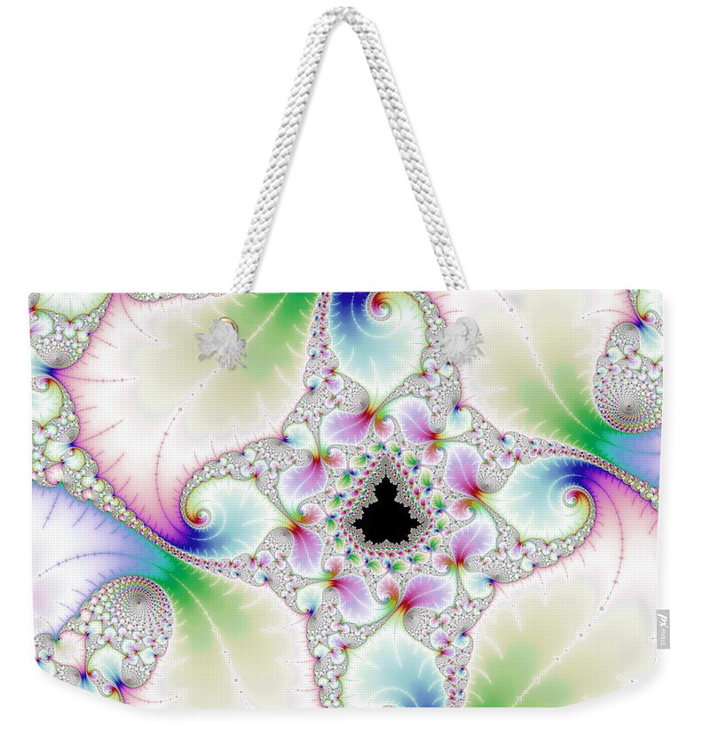 Floral Weekender Tote Bag featuring the digital art Mandebrot in pastel fractal wonderland by Matthias Hauser