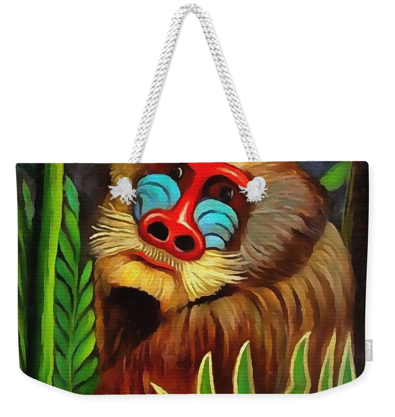 Henri Rousseau Weekender Tote Bag featuring the painting Mandrill In The Jungle by Henri Rousseau