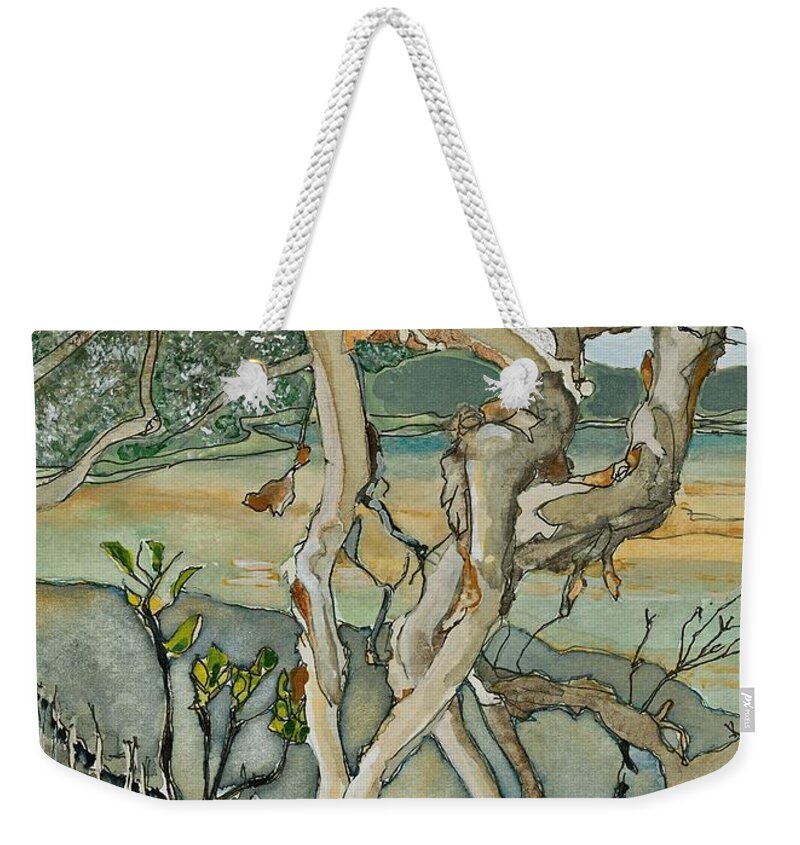 Noosa & Nearby Weekender Tote Bag featuring the painting Mangrove Nursery - Lake Weyba by Joan Cordell