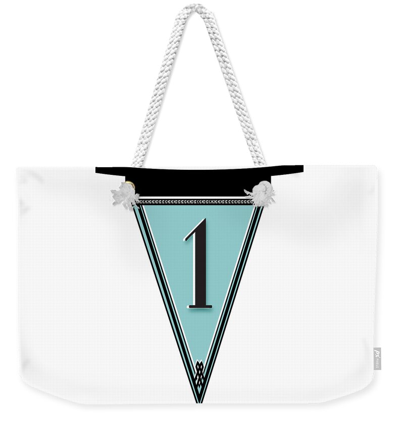 Banner Weekender Tote Bag featuring the digital art Pennant Deco Blues Banner number One by Cecely Bloom