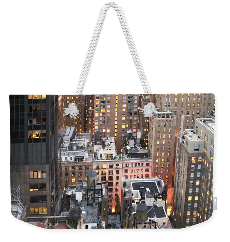 Skyline Weekender Tote Bag featuring the photograph Manhattan at Dusk by Bob Slitzan
