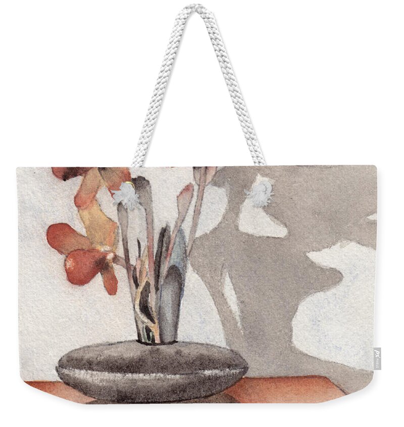 Flower Weekender Tote Bag featuring the painting Mantel Flowers by Ken Powers