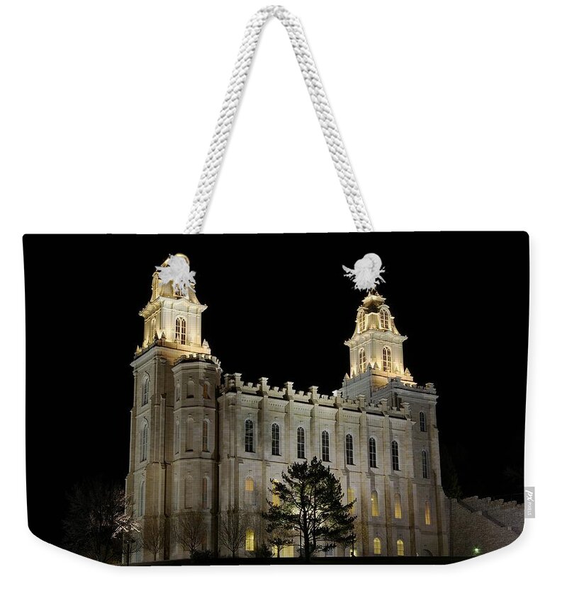 Historical Buiding Weekender Tote Bag featuring the photograph Manti Temple Night by David Andersen