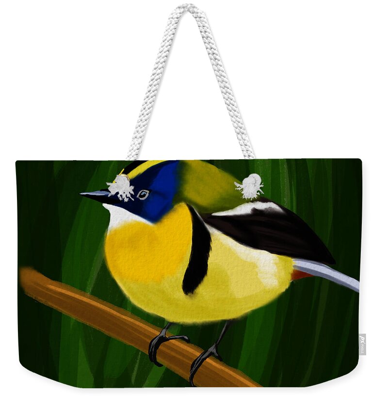 Birds Weekender Tote Bag featuring the digital art Many Colored Rush Tyrant by Michael Kallstrom