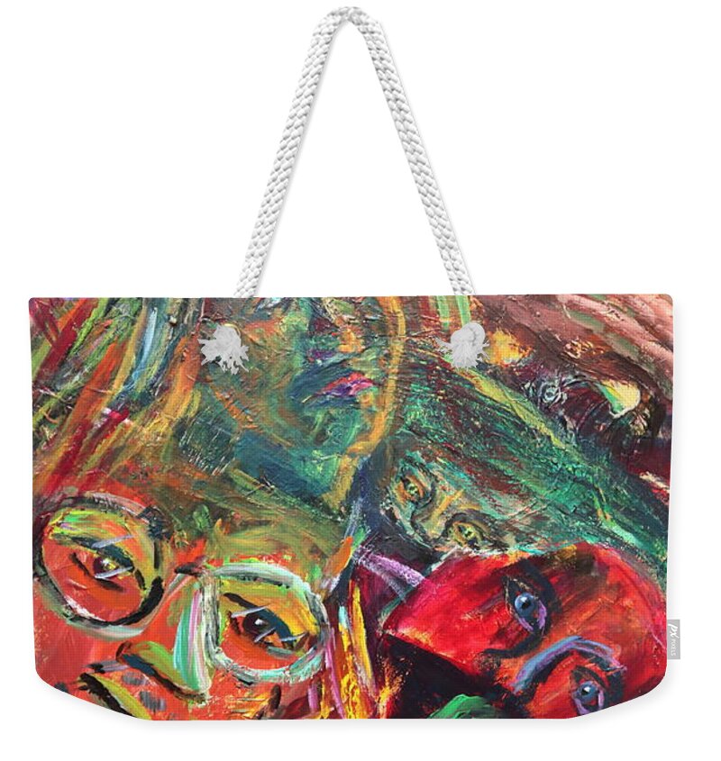 Portraits Weekender Tote Bag featuring the painting Many Faces by Madeleine Shulman