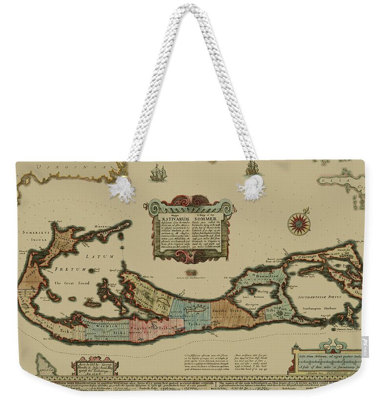 Map Of Bermuda Weekender Tote Bag featuring the photograph Map Of Bermuda 1626 by Andrew Fare