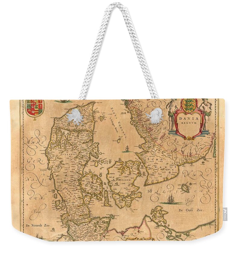 Map Of Denmark Weekender Tote Bag featuring the photograph Map Of Denmark 1645 by Andrew Fare