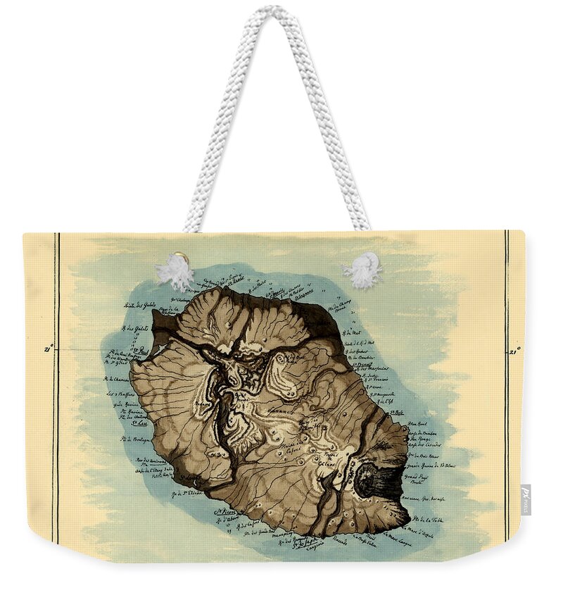 Map Of Reunion Island Weekender Tote Bag featuring the photograph Map of Reunion Island 1802 by Andrew Fare