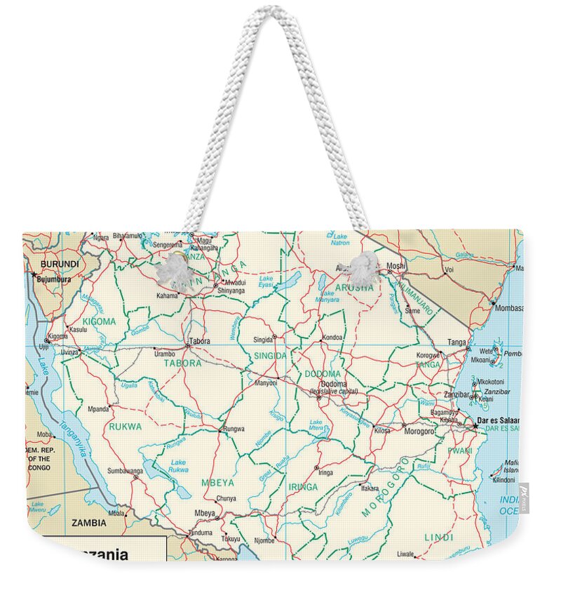 Atlas Weekender Tote Bag featuring the mixed media Map of Tanzania by Roy Pedersen