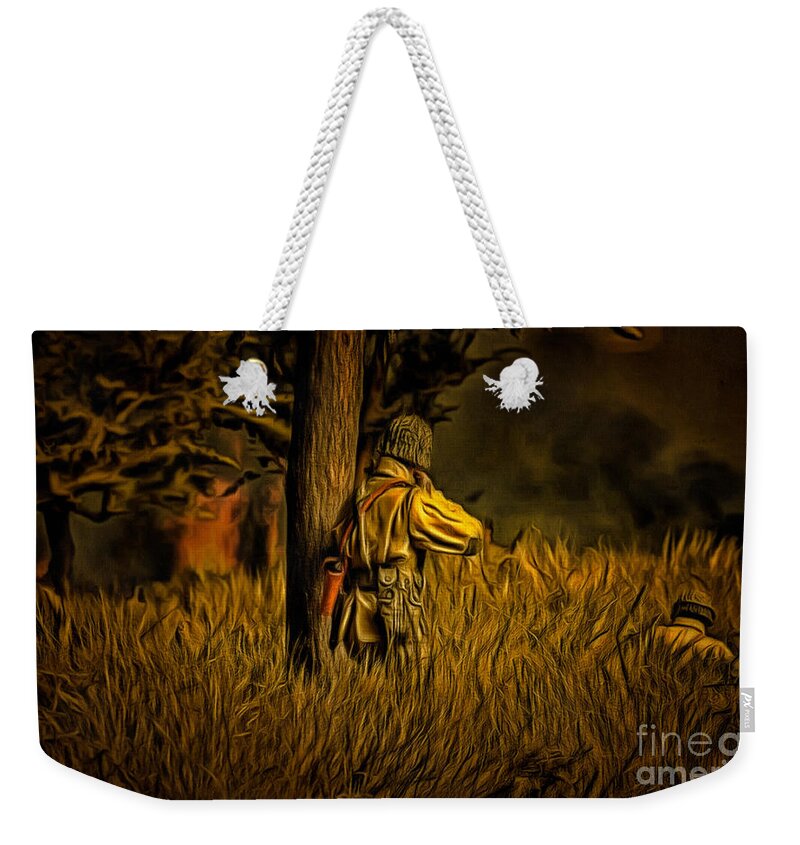 Us Army Weekender Tote Bag featuring the digital art March Across France In the Hedgegrove - Oil by Tommy Anderson