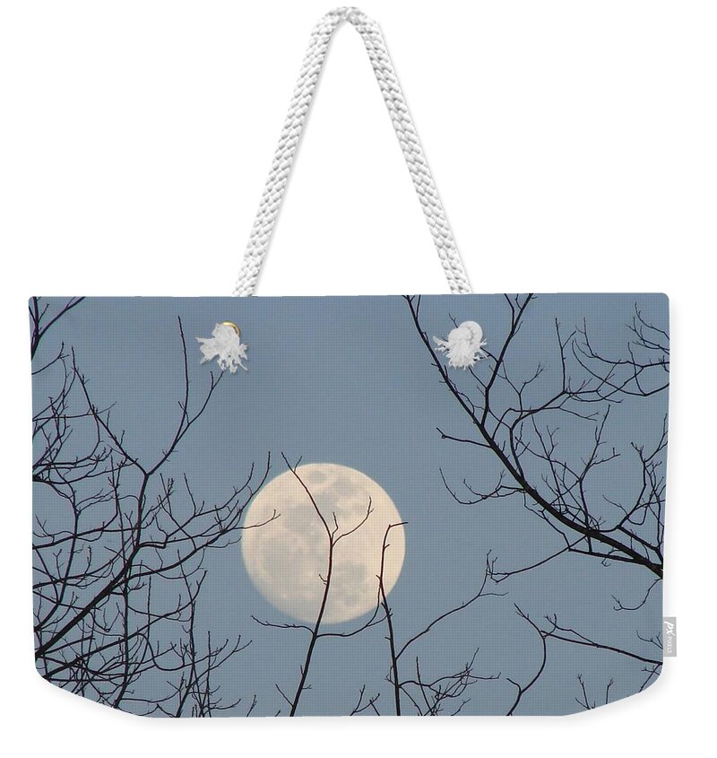 Moon Weekender Tote Bag featuring the photograph March Moon by Liz Vernand