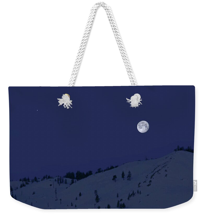 Full Moon Weekender Tote Bag featuring the photograph March Moon with Jupiter by Donna Kennedy