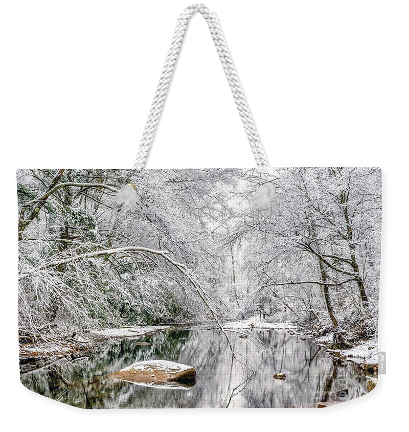 Cranberry River Weekender Tote Bag featuring the photograph March Snow along Cranberry River by Thomas R Fletcher