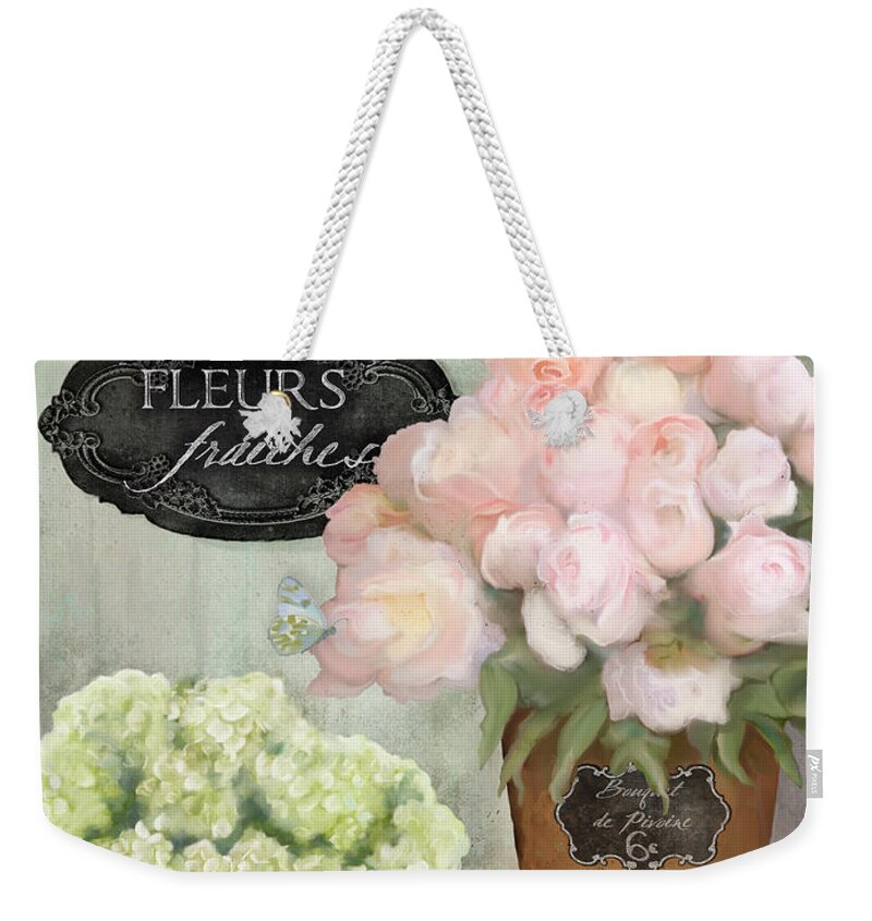 French Flower Market Weekender Tote Bag featuring the painting Marche aux Fleurs 2 - Peonies n Hydrangeas by Audrey Jeanne Roberts