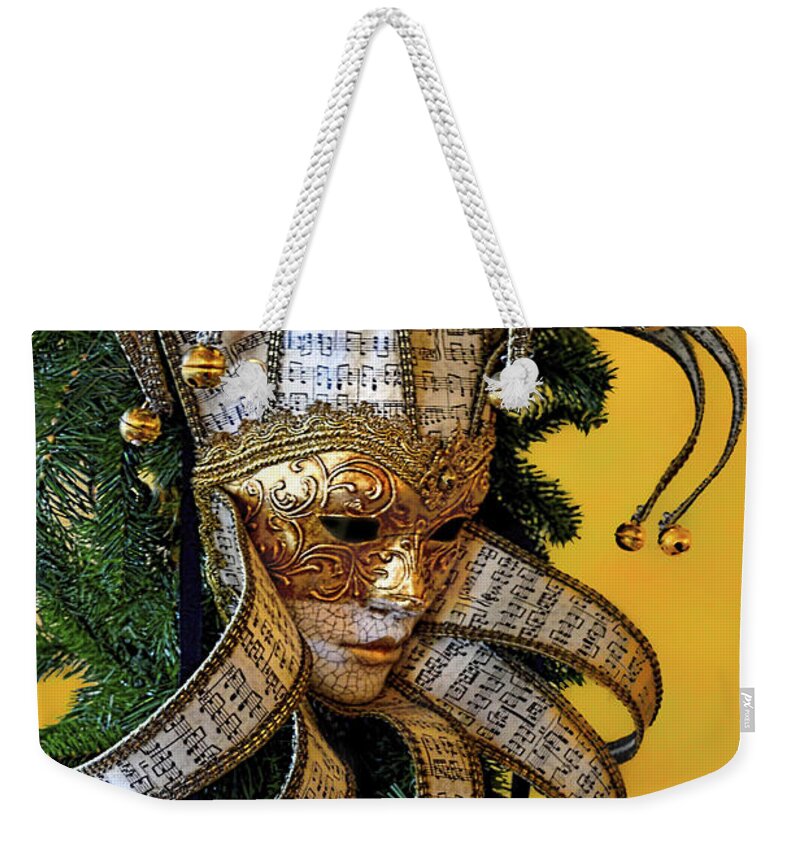 Top Artist Weekender Tote Bag featuring the photograph Mardi Gras Mask in Gold by Norman Gabitzsch