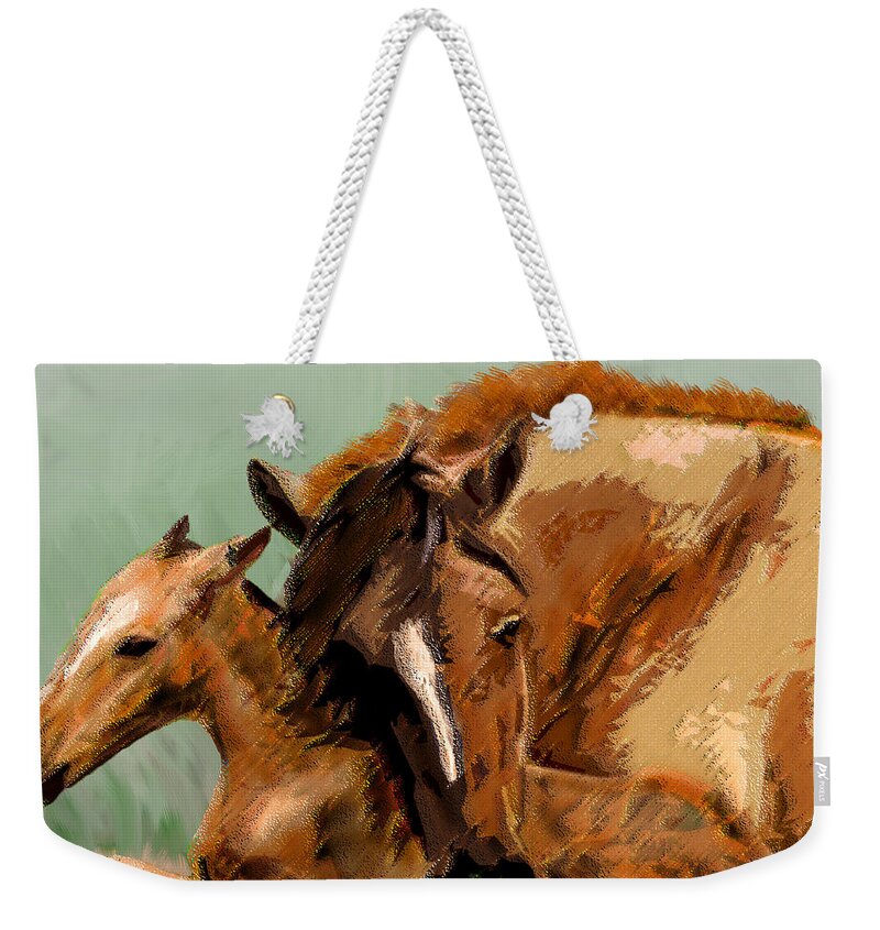 Mare Weekender Tote Bag featuring the mixed media Mare and Foal by Michele Avanti