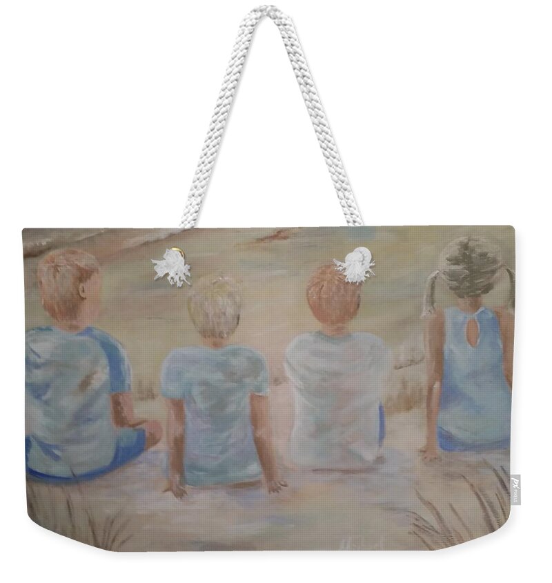 Kids Weekender Tote Bag featuring the painting Margaret's Grandchildren by Mike Jenkins