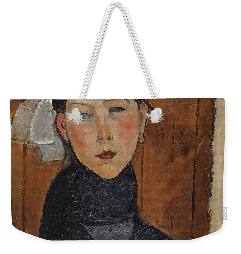Amedeo Modigliani Weekender Tote Bag featuring the painting Marie, Daughter of the People, 1918 by Amedeo Modigliani