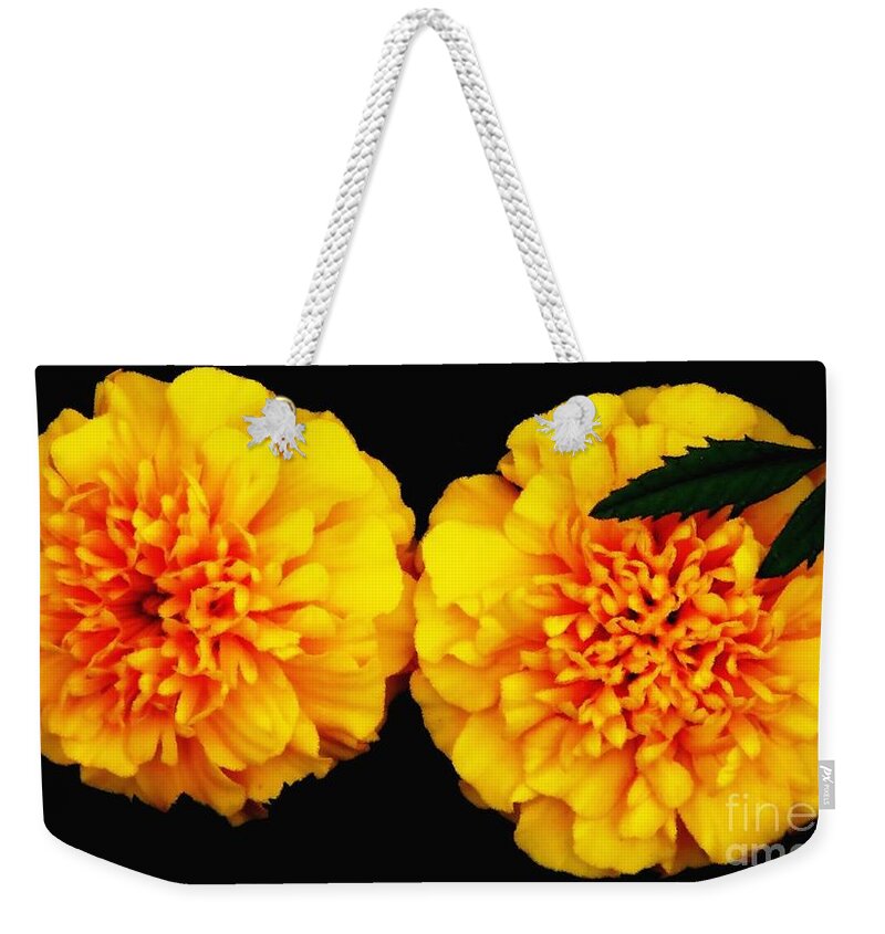 Marigolds Weekender Tote Bag featuring the photograph Marigolds with Oil Painting Effect by Rose Santuci-Sofranko