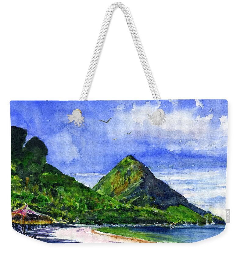 Marigot Bay Weekender Tote Bag featuring the painting Marigot Bay St Lucia by John D Benson