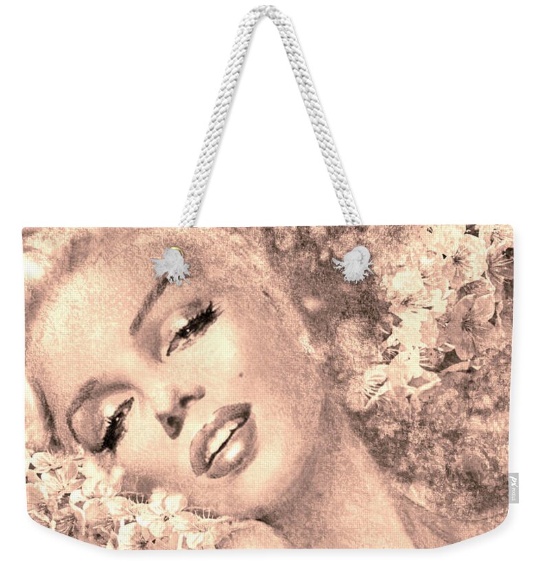 Theo Danella Weekender Tote Bag featuring the painting Marilyn Cherry Blossom, b sepia by Theo Danella