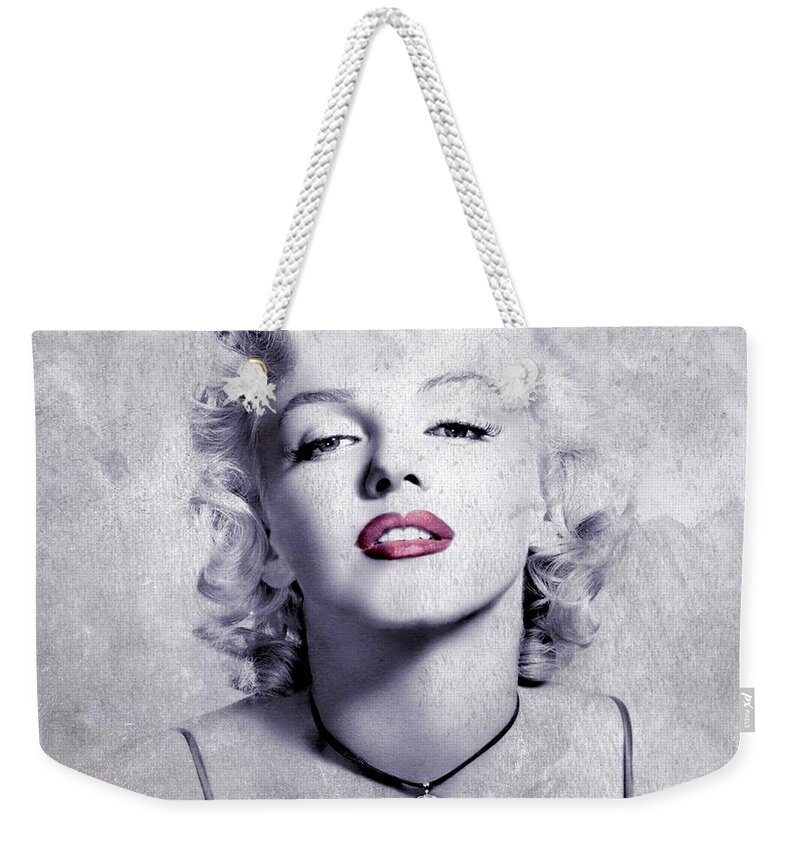 Marylin Weekender Tote Bag featuring the digital art Marilyn Monroe - 0102b by Variance Collections
