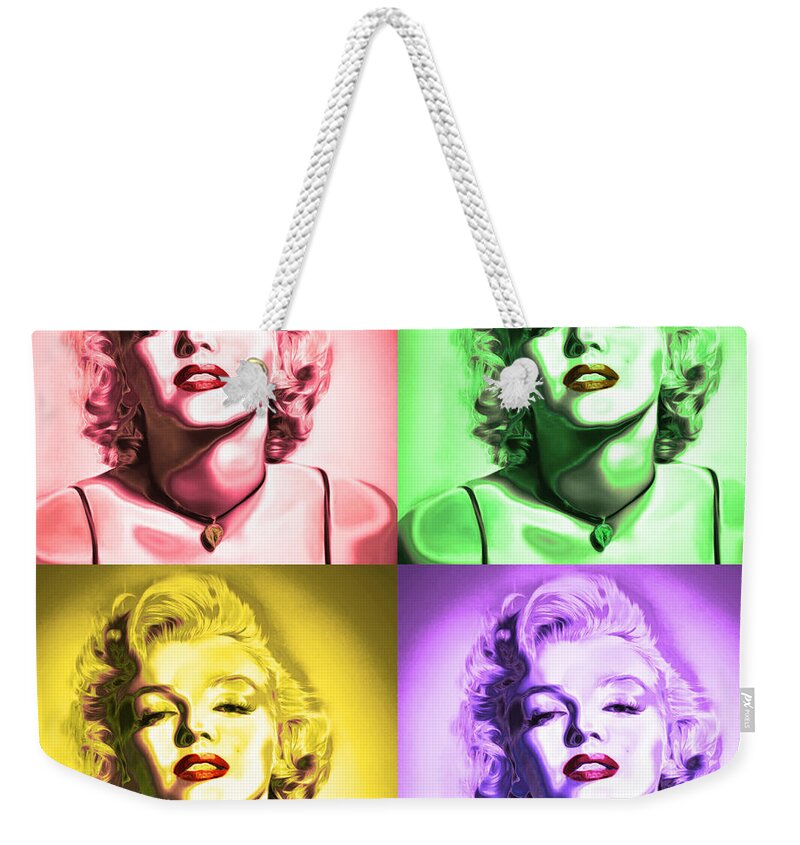 Marilyn Weekender Tote Bag featuring the photograph Marilyn Monroe 20160104 four squares by Wingsdomain Art and Photography