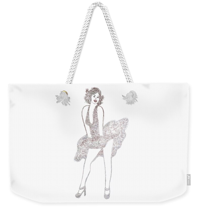  Olenaart Weekender Tote Bag featuring the digital art Marilyn Monroe Drawing Sketch by Lena Owens - OLena Art Vibrant Palette Knife and Graphic Design